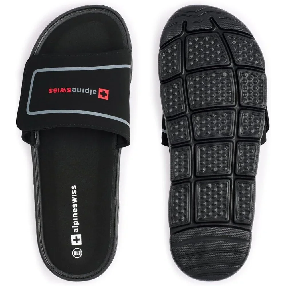 Men's Slide Sandals Black Arch Support Adjustable Strap Anti-Slip